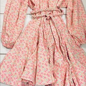 Storia Pink/Green Floral Cotton Flare Dress S